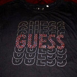 GUESS Black & Gold Logo Graphic Tee | Size M